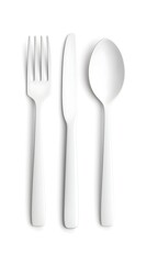 White plastic fork, knife, and spoon set