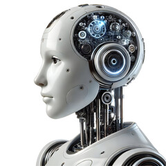 ai robot thinking, side view isolated on white background