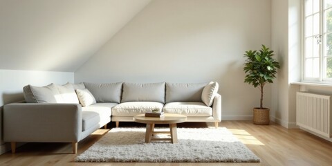 Serene Living Room Interior Design with Modern Sectional Sofa and Cozy Rug