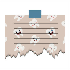 Torn note paper with teeth pattern for dentistry, vector, illustration design. Set of paper stickers and labels for notes.
