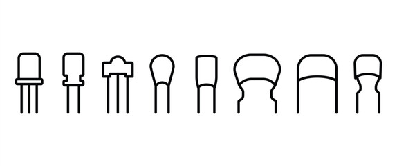 Electronic components line icons set. Linear style symbols of electronic components icons. This set includes electronic components icons in transparent background in vector. Icon set. Editable stroke.