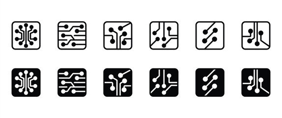 Simple flat icons of Circuit board. Electronic components flat icons set. This set includes electronic components icons in transparent background in vector.	