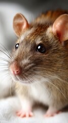 Close-Up Portrait of a Brown and White Rat with Pink Nose and Whiskers in Studio