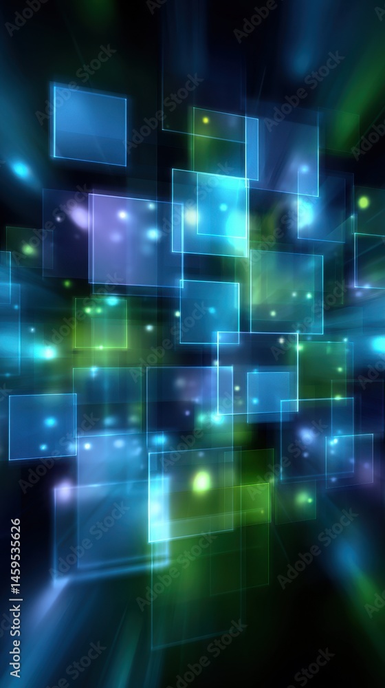 Poster abstract background of glowing translucent squares with a sense of dynamic digital space, illuminate