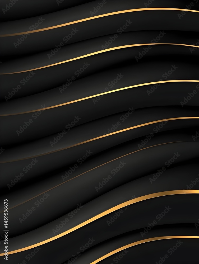 Aufkleber abstract dark background with elegant golden lines and wavy patterns