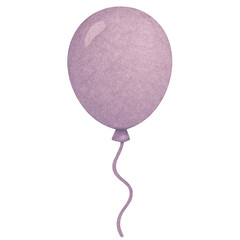 Single pink balloon with string in soft pastel purple watercolor style for party or nursery illustration