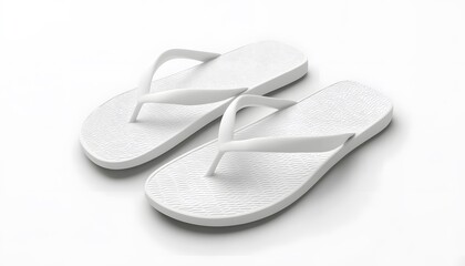Pair of white flip-flops on a plain background.