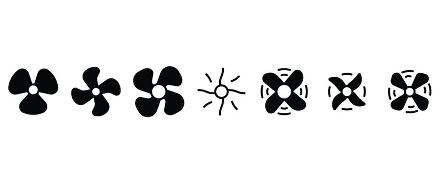 Fan icons. Air ventilation glyph icon. Flast icon of Exhaust fan. Airflow. Ventilator rotation. Turbine, propeller. Vector isolated illustration in transparent background. Icon Set. 