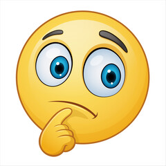 Thinking Face Emoji with Hand on Chin - Vector Illustration