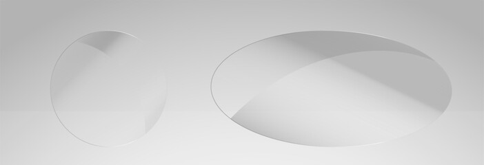 Glass effect, set of mirrors on transparent background, transparent glass showcase, mirror, window. Realistic glossy plate with glare, vector png.