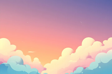 Fototapeta premium Cartoon clouds and sky display a gradient of colors at sunset or sunrise.