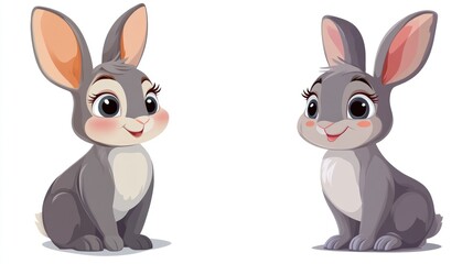 Cute cartoon rabbits sitting