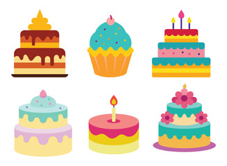 set of birthday cake vector illustration. 