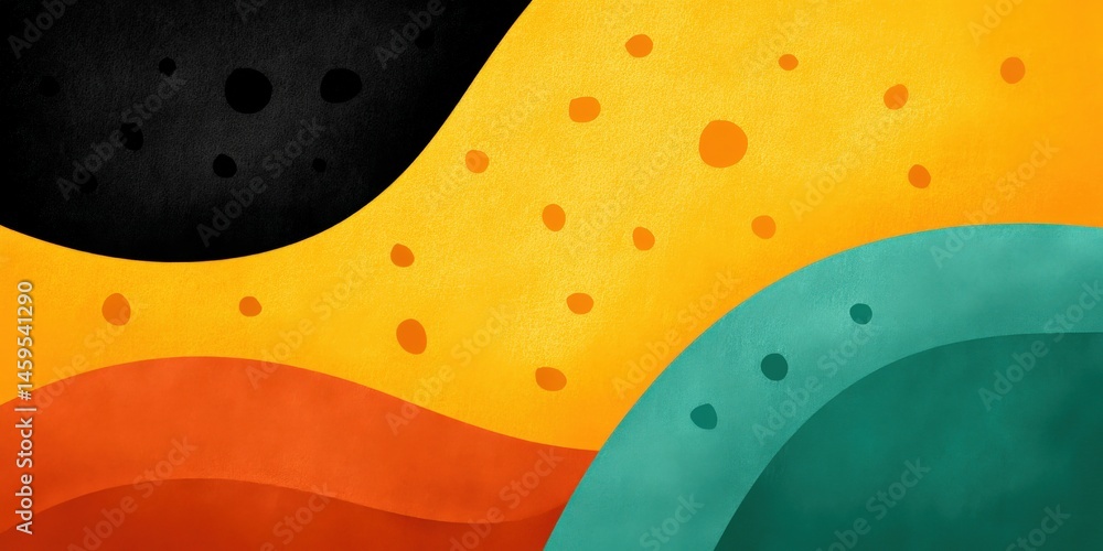 Poster colorful abstract texture featuring vibrant waves and shapes in black orange yellow and teal creatin