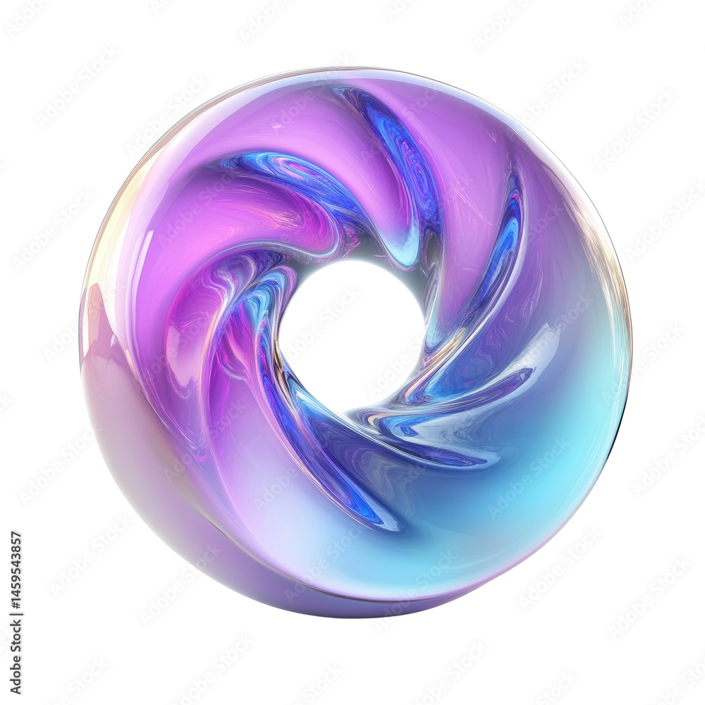 Poster Abstract iridescent torus with fluid color gradients on white background