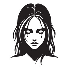 Powerful Crying Face silhouette with tears running down – Crying Face illustration – Minimalist Crying Face vector – Crying Silhouette

