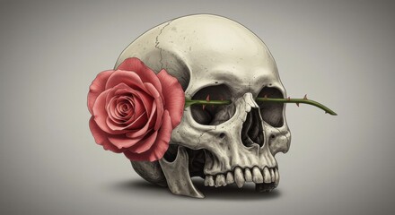 Rose and skull a poignant blend of beauty and mortality a captivating contrast