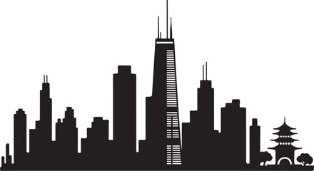 Fototapeta premium Seoul City Skyline Silhouette DesignN Seoul Tower and Urban View VectorTraditional Hanok and Modern Seoul SceneNighttime Seoul Cityscape SilhouetteIconic Landmarks of Seoul Vector Art