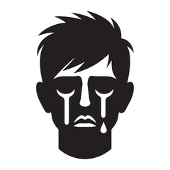 Pained Crying Face silhouette, captured in time – Crying Face illustration – Minimalist Crying Face vector – Crying Silhouette

