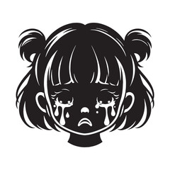 Tear-streaked Crying Face silhouette, vulnerable and real – Crying Face illustration – Minimalist Crying Face vector – Crying Silhouette

