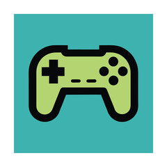 Simplified vector illustration of a green game controller icon on a turquoise background