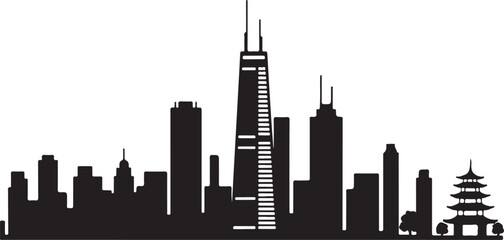 Obraz premium Seoul City Skyline Silhouette DesignN Seoul Tower and Urban View VectorTraditional Hanok and Modern Seoul SceneNighttime Seoul Cityscape SilhouetteIconic Landmarks of Seoul Vector Art