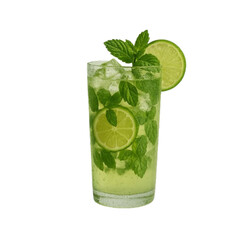 Refreshing mojito cocktail with mint and lime on a white background
