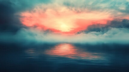 Obraz premium Dramatic sunset over a misty sea