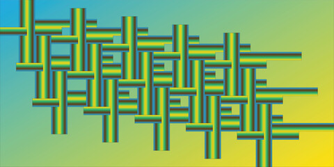 Geometric teal and lime green interwoven structure with abstract 3D effect