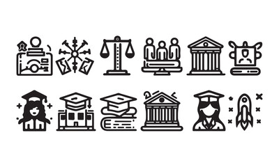 Higher Education silhouette thin line art icon set vector art on white background 