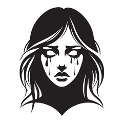 Powerful Crying Face silhouette with tears of emotion – Crying Face illustration – Minimalist Crying Face vector – Crying Silhouette

