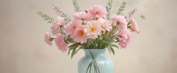 Fototapeta premium Pastel flower watercolor painting, soft colors in a simple vase , charming, vibrant