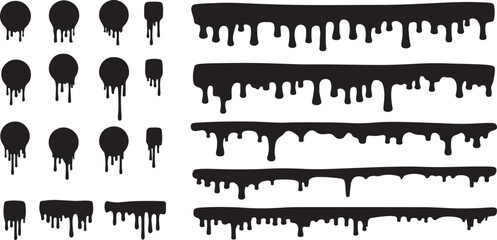 Vector Illustration of Dripping Paint Silhouettes in Various Shapes and Patterns for Creative Graphic Design, Art Projects, and Decoration