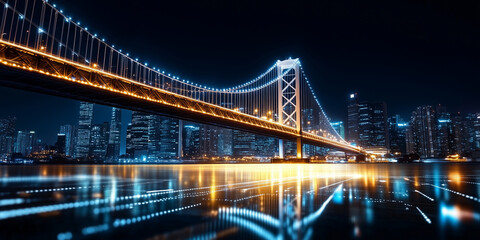 Obraz premium Enhancing blockchain security against cyberattacks a night view of the urban bridge infrastructure