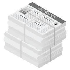 Pile of newspapers isolated on white background. Stack of newspapers