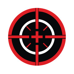 Red and black target sight crosshair symbol isolated on white background vector graphic
