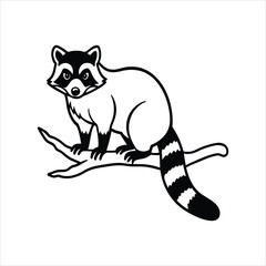 Clever Raccoon on Tree Branch Woodcut Vector
