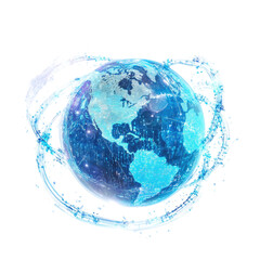 Floating Holographic Earth With Data  isolated on a transparent background