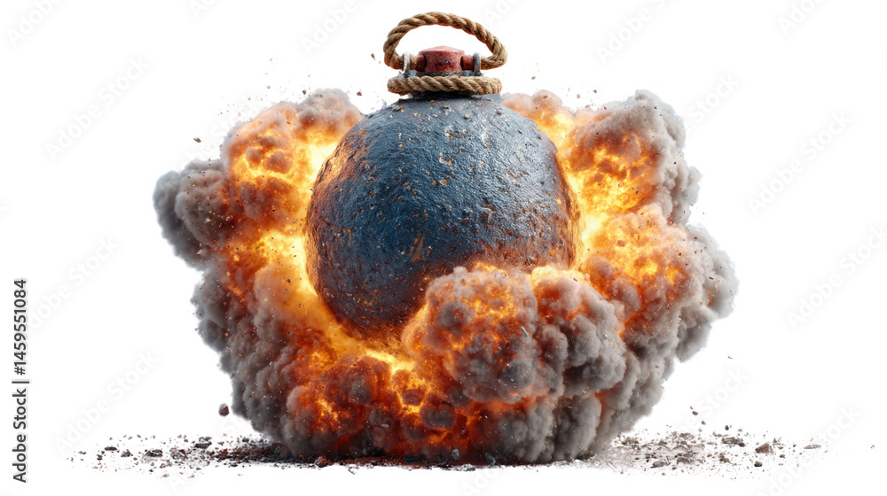 Poster bomb explosion: a dramatic image of a bomb exploding with fire and smoke. the bomb is depicted as a 