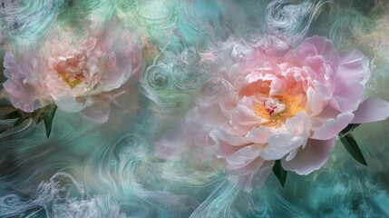 Obraz premium A close-up of soft pink peonies with a dreamy, blurred background.