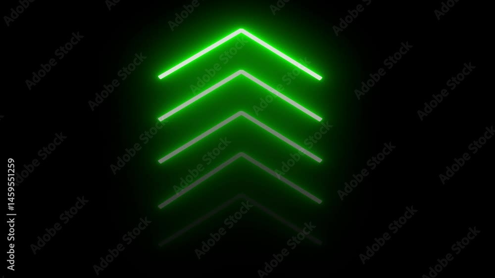 Poster neon upward arrow icon animation. retro signboard with up arrow. glowing green single-line upload ar