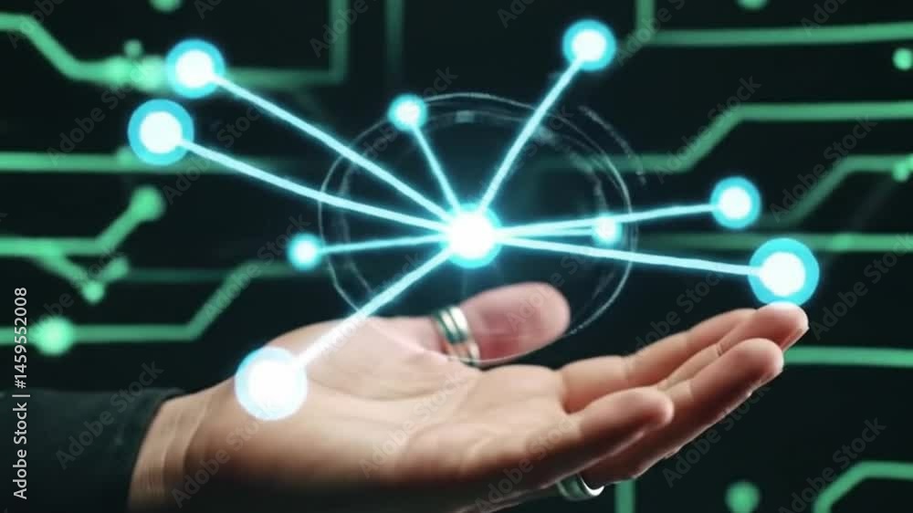 Aufkleber technology network in hand futuristic innovation digital connection concept visual idea