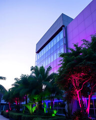 modern brutalism building with lush greenery, created by generative ai