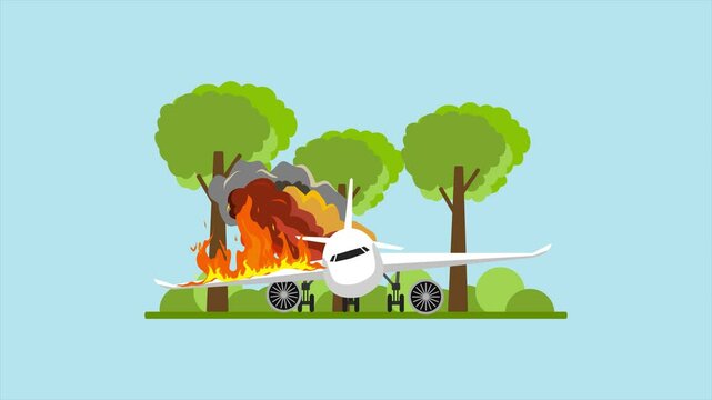 Plane Crash concept. Full length animation illustration. High quality&nbsp;4k&nbsp;footage