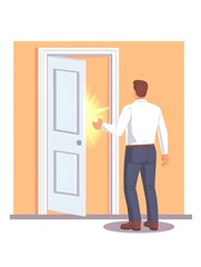 Man reaches for bright light emanating from open door