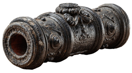 Ancient Cannon: A detailed close-up of a weathered antique cannon, showcasing intricate carvings and historical significance, perfect for historical projects.