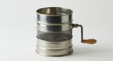 Vintage metal food sieve with wooden handle