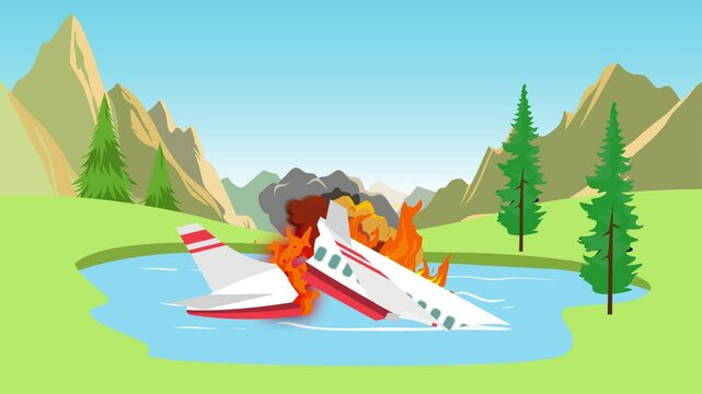 Plane Crash concept. Full length animation illustration. High quality&nbsp;4k&nbsp;footage