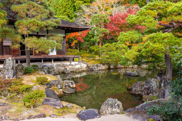 Ginkaku-ji (Silver pavilion) temple and gardens in autumn, Kyoto, Japan