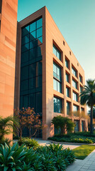modern brutalism building with lush greenery, created by generative ai